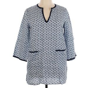 Tory Burch Navy and White Printed Swim Coverup Tunic